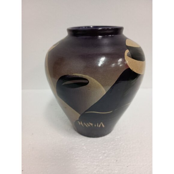 VTG Peruvian Folk Art Pottery Vase Hand Painted People Signed Decorative 6.5" - Picture 5 of 9